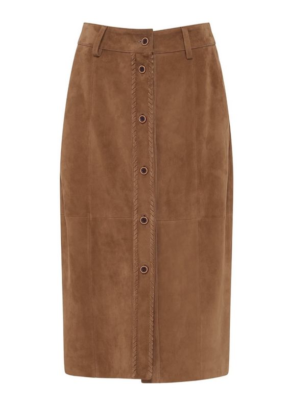 MOS Nola suede midi skirt, karamell