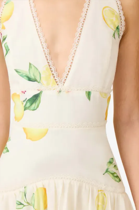 Elliat Hana halter down in lemon print, naturhvit