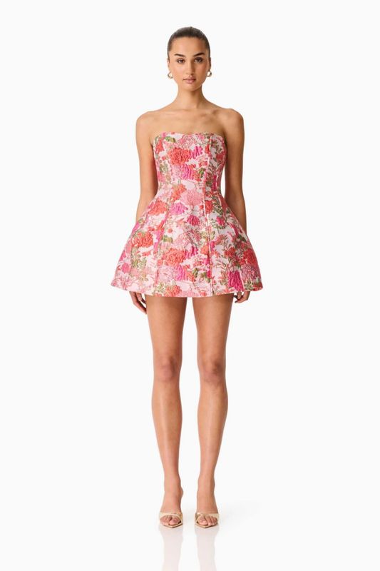 Elliat, Floralie Strapless mini dress in Pink Floral