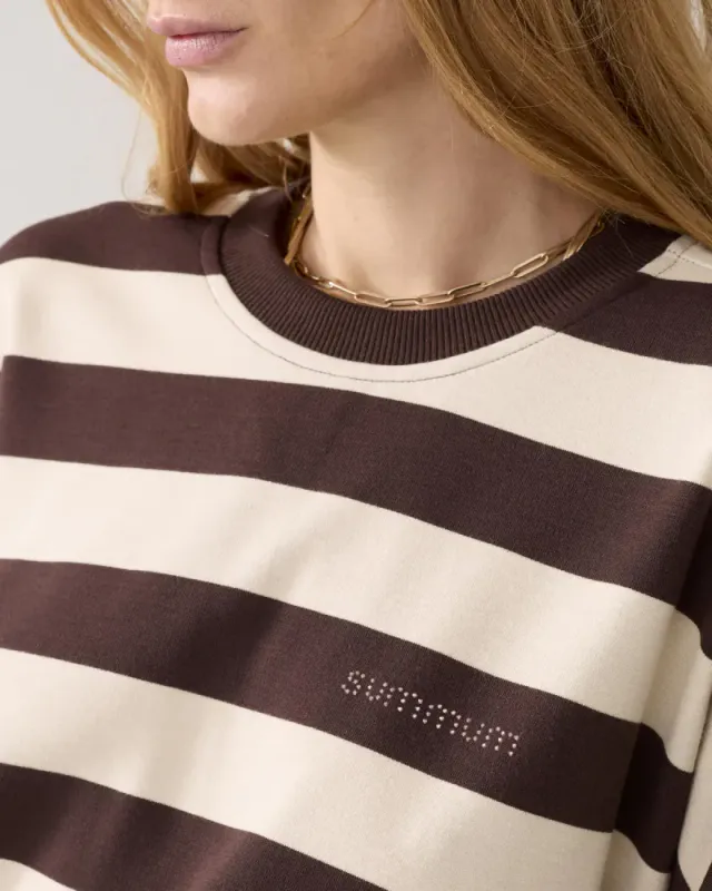 Summum Stripy jersey top, coffee