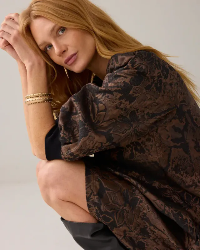 Summum, a-line dress in jacquard, brun og sort