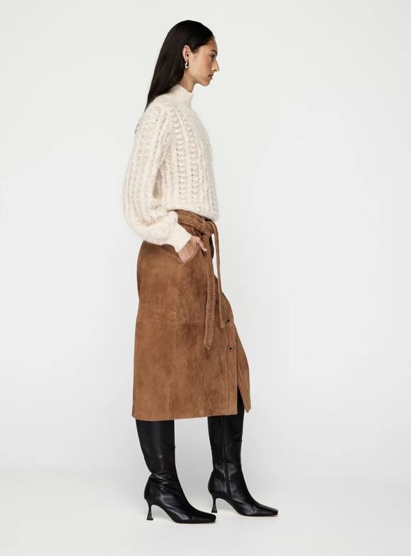MOS Nola suede midi skirt, karamell