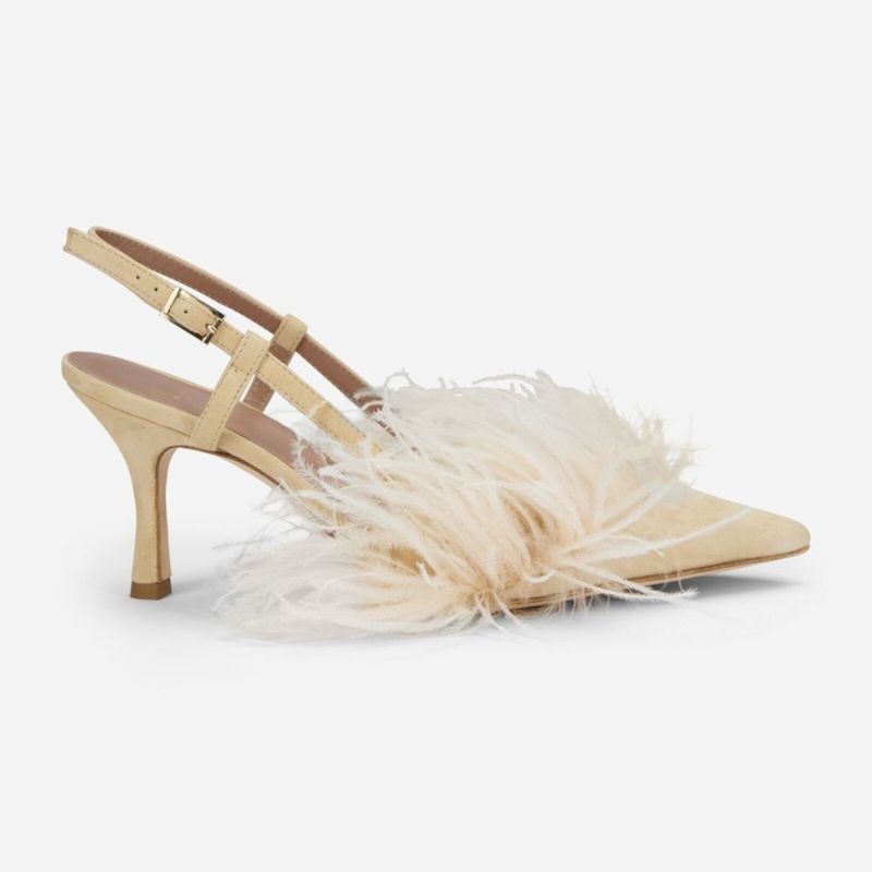 Gianna Meliani, kyoto piumo heels; Fargene nude,pink og yellow