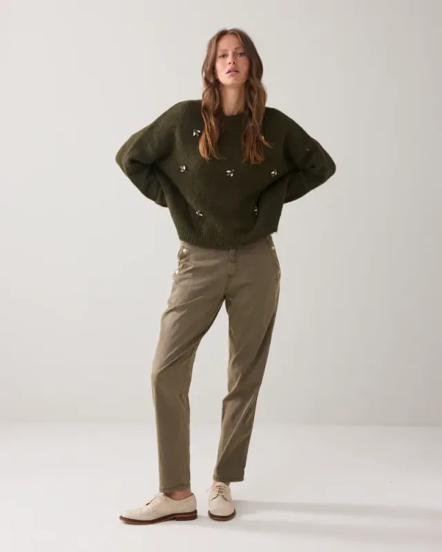 Summum Jumper with brooches olivengrønn