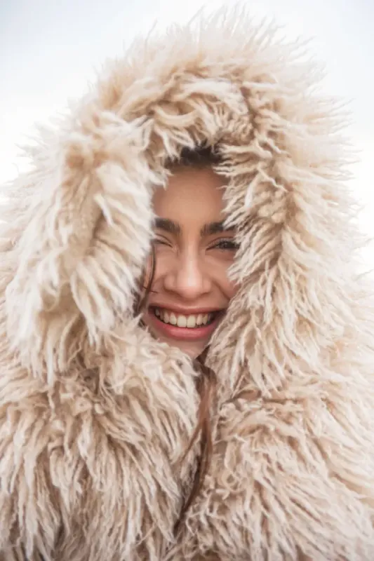 Summum faux fur lang jakke, beige