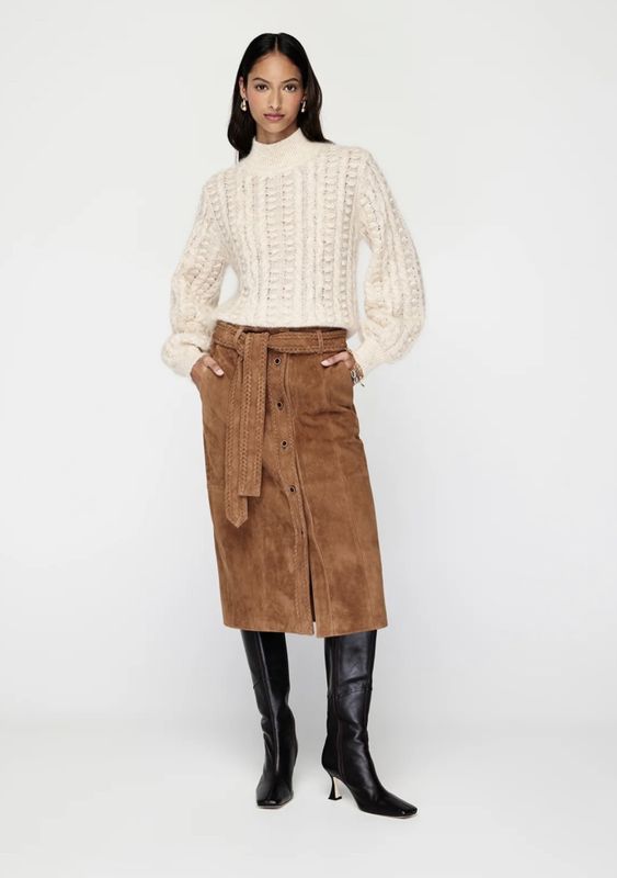 MOS Nola suede midi skirt, karamell
