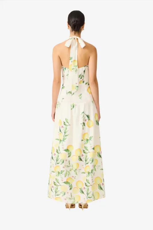 Elliat Hana halter down in lemon print, naturhvit