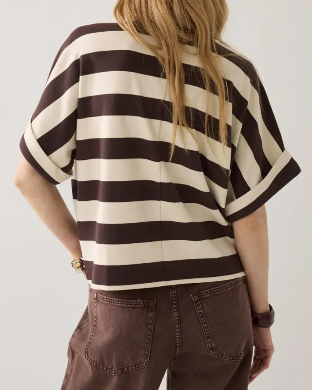 Summum Stripy jersey top, coffee