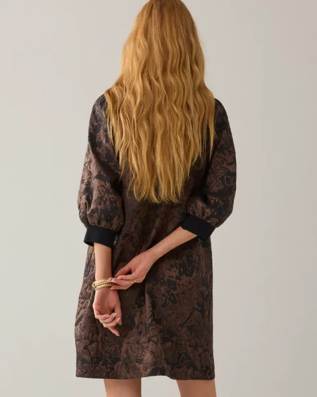 Summum, a-line dress in jacquard, brun og sort