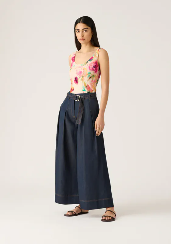 MOS Cleo Denim wide leg pant, mørkeblå 