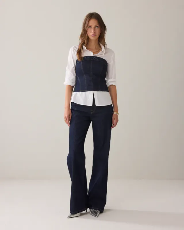 Summum denim corset with rhinestones, dark blue