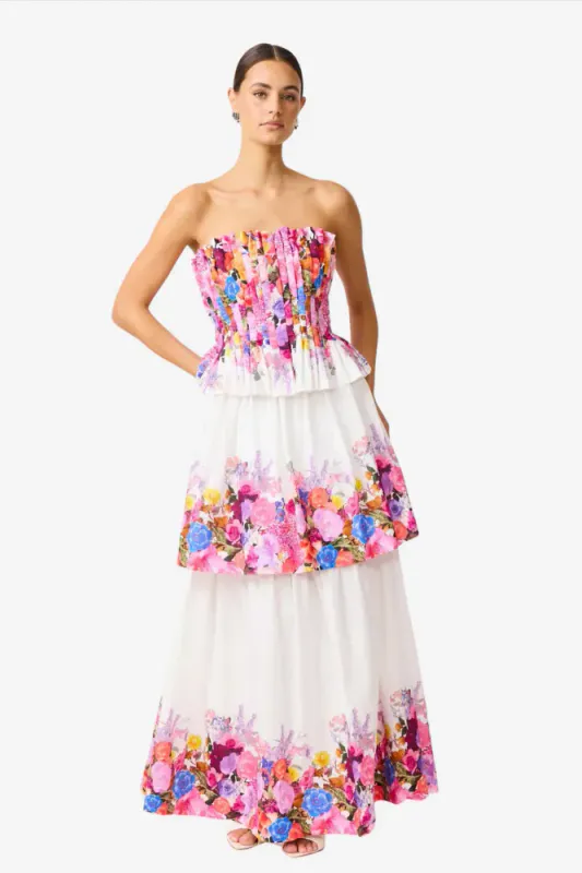 Elliat Alice tiered gown in ombre floral, multicolor